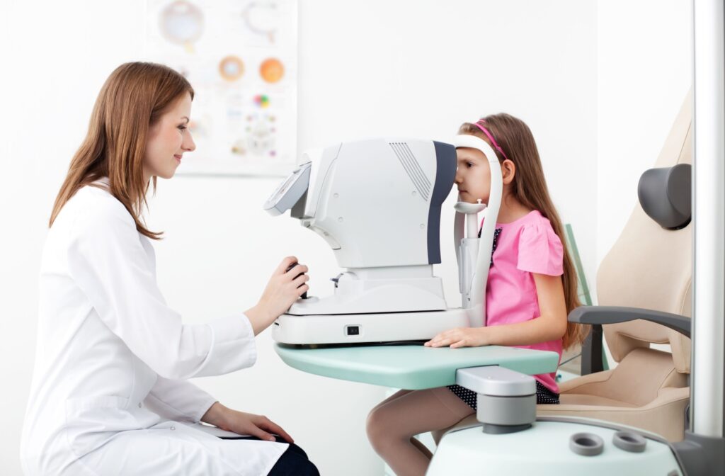 Young girl with female optometrist.