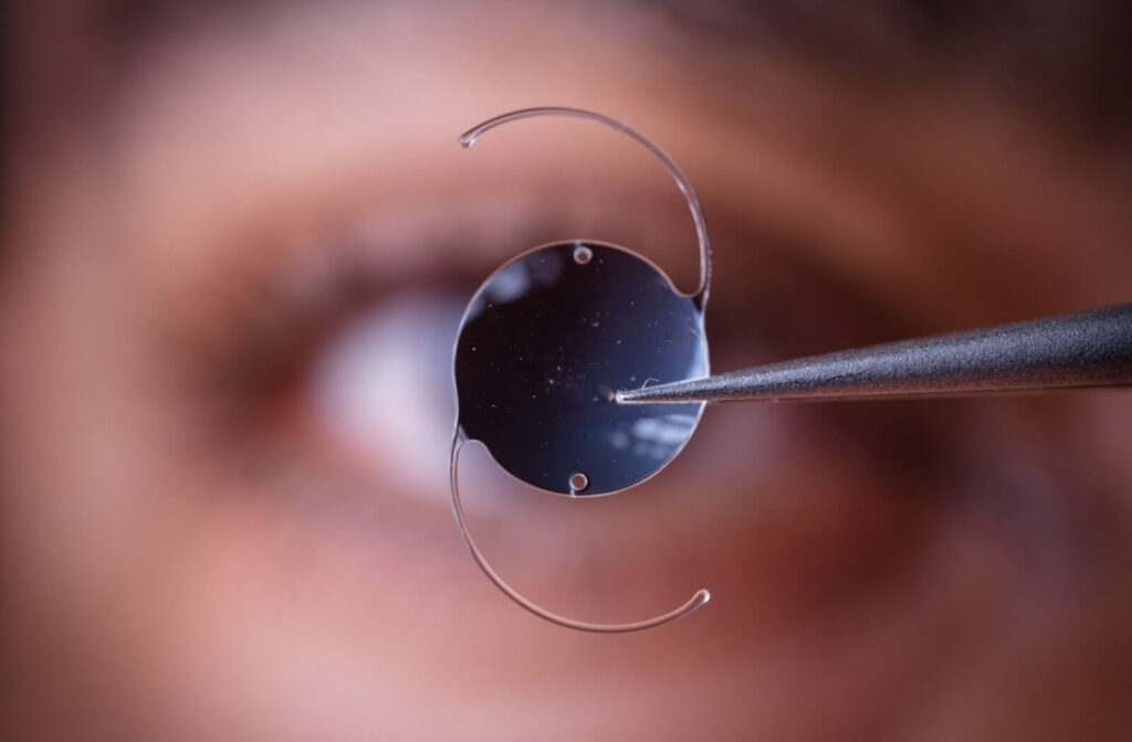 A close-up of an IOL lens, used as part of surgery for cataracts.