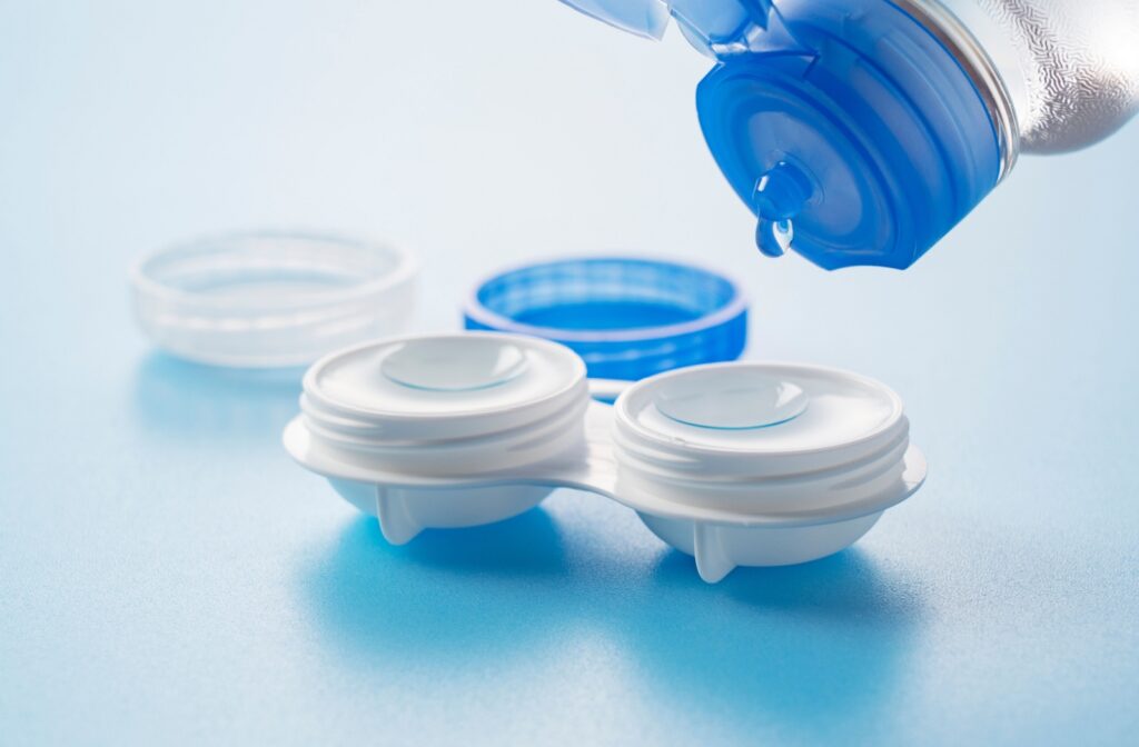 Contact lenses in solution inside their case.
