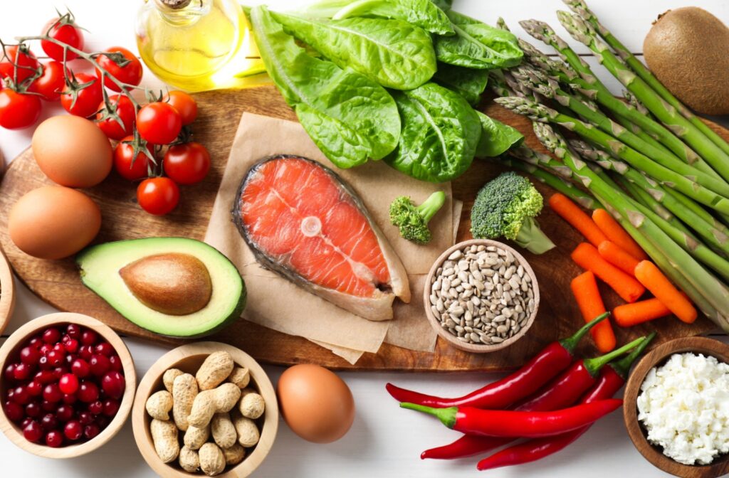A colourful array of eye-healthy foods.