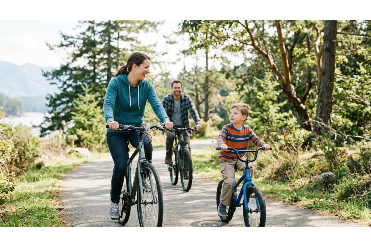 Family enjoying outdoor activities with clear healthy vision on vancouver island